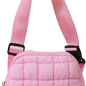 Chic Quilted Travel Accessory - Small Pink Puffer Belt Bag with Versatile Styles